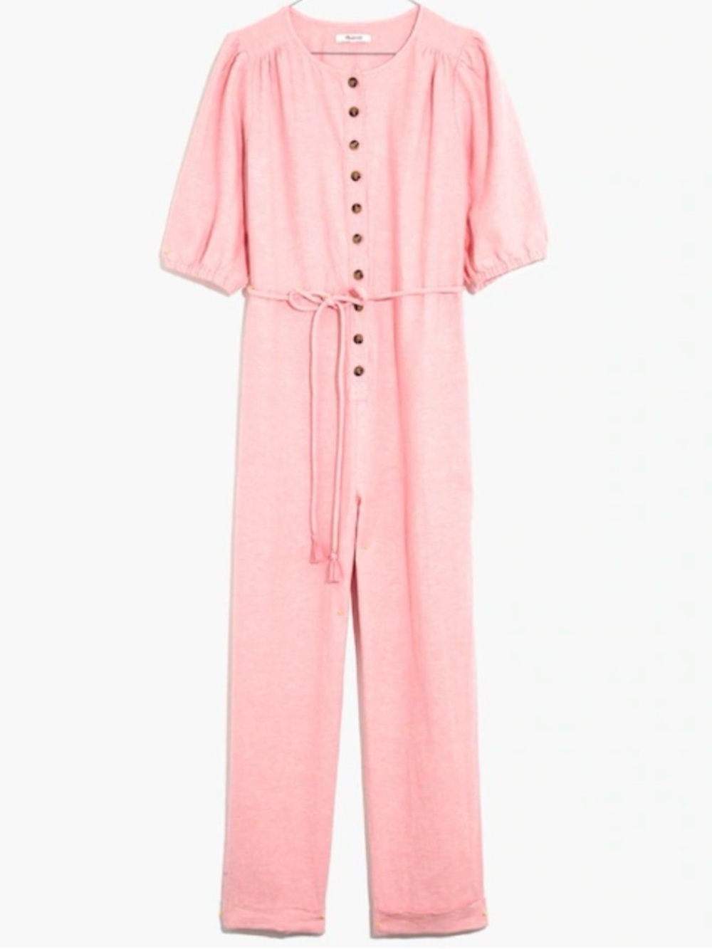 Madewell Jumpsuit Women’s Small Linen-Blend Puff-Sleeve Tassel-Tie Jumpsuit